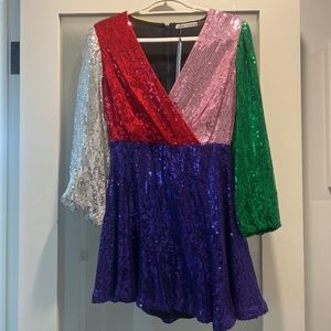 NWT BRAND NEW ALICE + OLIVIA Blaze Colorblock Sequin Dress